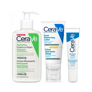 CeraVe Hydrating Cream-to-Foam Cleanser 236ml + Facial lotion SPF30 50ml + Eye Cream 14ml