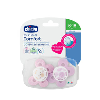Chicco Physio Comfort Silicone Pacifier Girls 6-16M 2Pcs