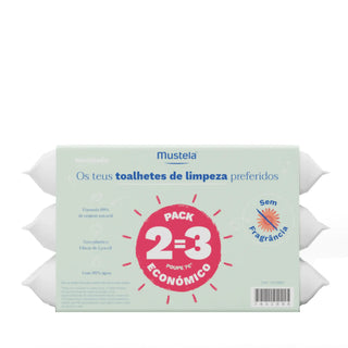 Mustela Cleansing Water Wipes Fragrance Free PACK 2=3
