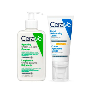 CeraVe Hydrating Cream-To-Foam Cleanser 236ml + Facial Moisturiser Lotion SPF30 50ml