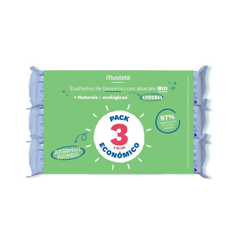 Mustela Natural Fiber Cleaning Wipes Pack  3 x 60 Units