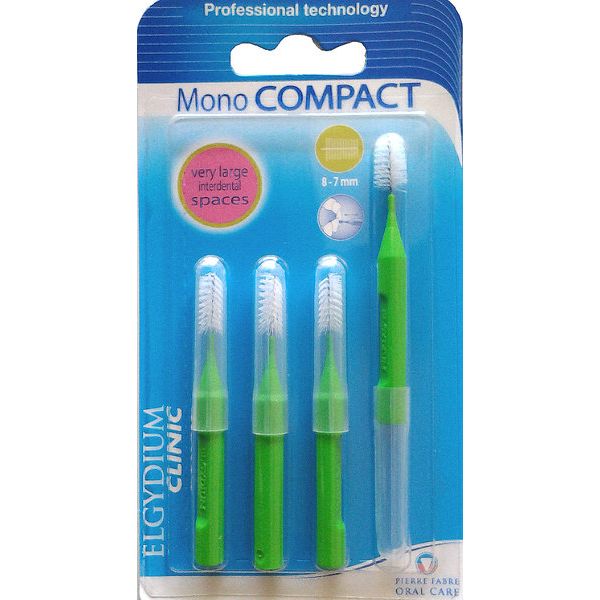 Elgydium Clinic Mono Compact Toothbrush Green - 8 to 7mm- 4un