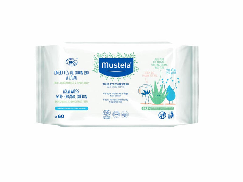 Mustela Water Wipes with Bio Cotton 60 units